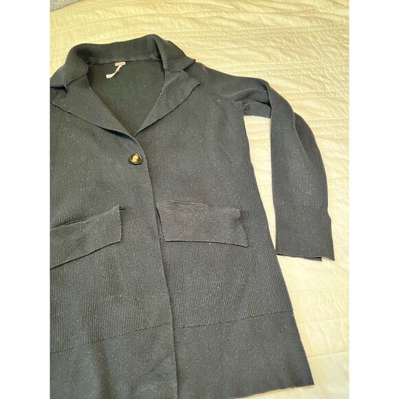 Free People Womens Cardigan Blazer Coatigan Black Ribbed Knit Size Small Viscose - Picture 6 of 10